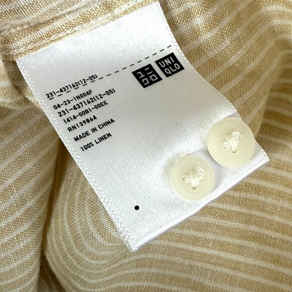 Uniqlo Linen Striped Button Up Blouse Shirt Womens M Yellow - Picture 7 of 7
